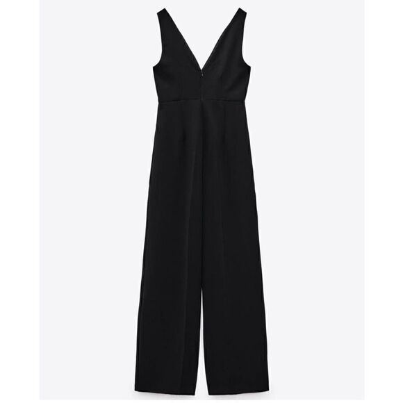 ZARA Sleeveless Pleated Front Wide Leg Jumpsuit in Black | SZ XS - Picture 4 of 15
